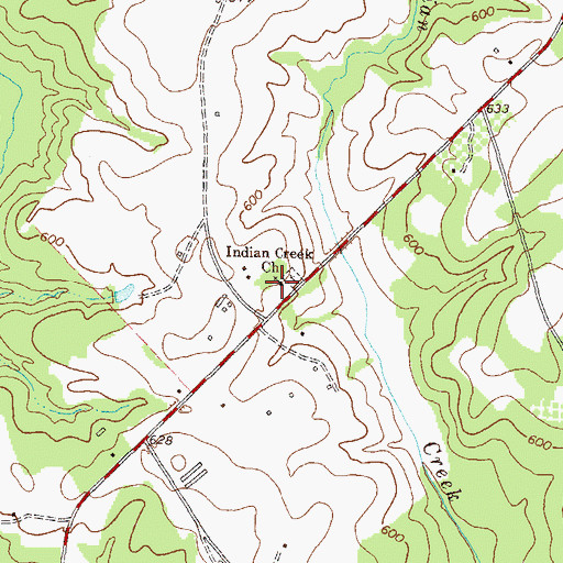 Topographic Map of Indian Creek Baptist Church, GA
