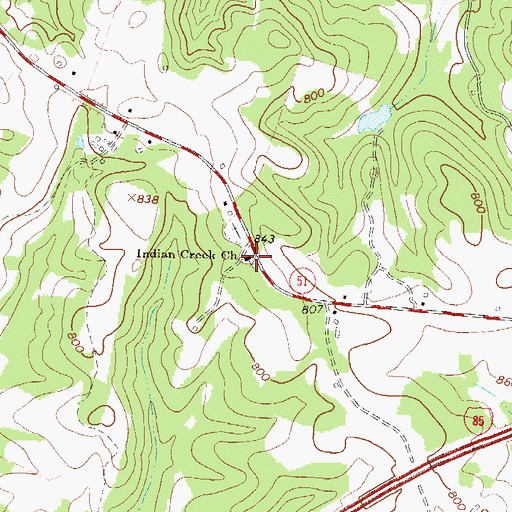 Topographic Map of Indian Creek Church, GA