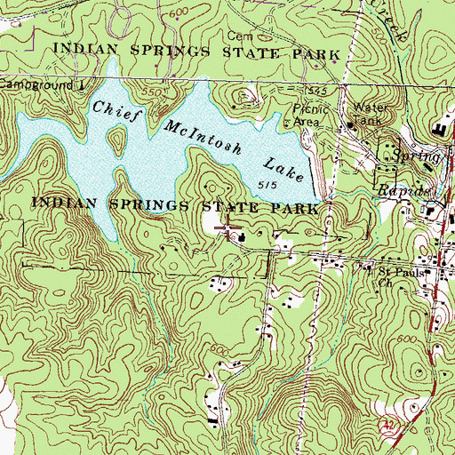 Topographic Map of Indian Springs State Park, GA