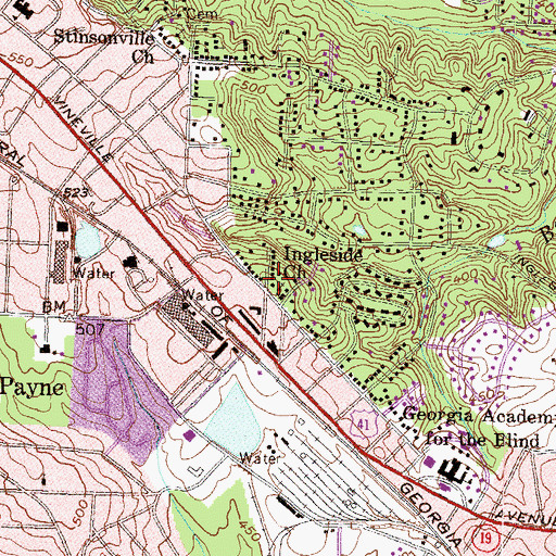 Topographic Map of Ingleside Church, GA