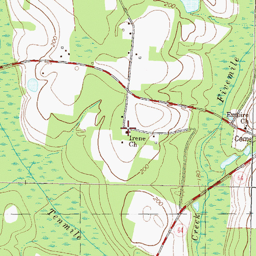 Topographic Map of Irene Church, GA