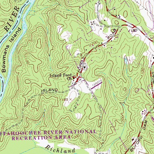 Topographic Map of Island Ford Church, GA