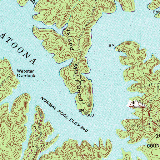 Topographic Map of Island Mill Bend, GA