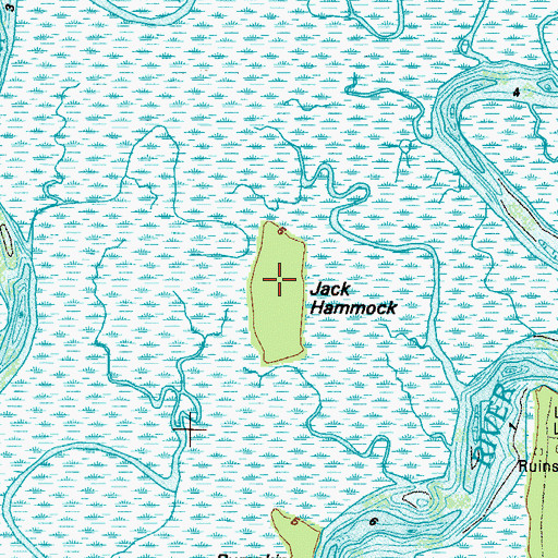 Topographic Map of Jack Hammock, GA