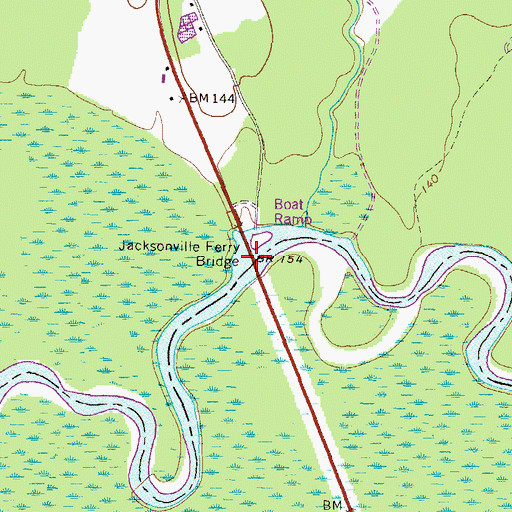 Topographic Map of Jacksonville Ferry Bridge, GA
