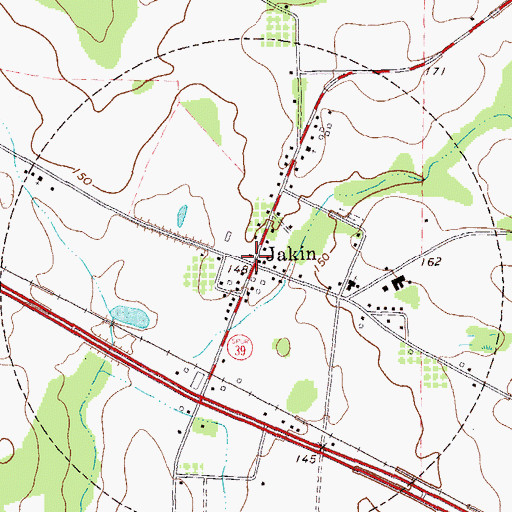 Topographic Map of Jakin, GA