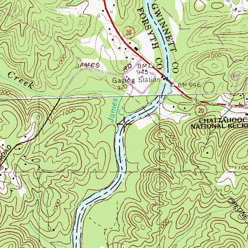 Topographic Map of James Creek, GA