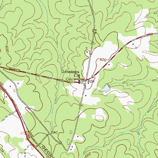 Topographic Map of Jennings Church, GA