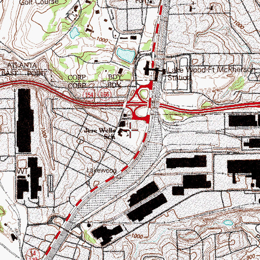 Topographic Map of Jere Wells School, GA