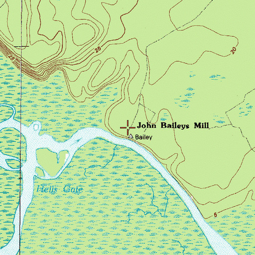 Topographic Map of John Baileys Mill, GA