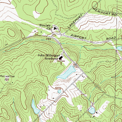 Topographic Map of John Milledge Academy Christian School, GA
