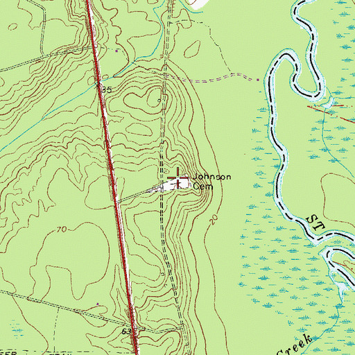 Topographic Map of Johnson Cemetery, GA