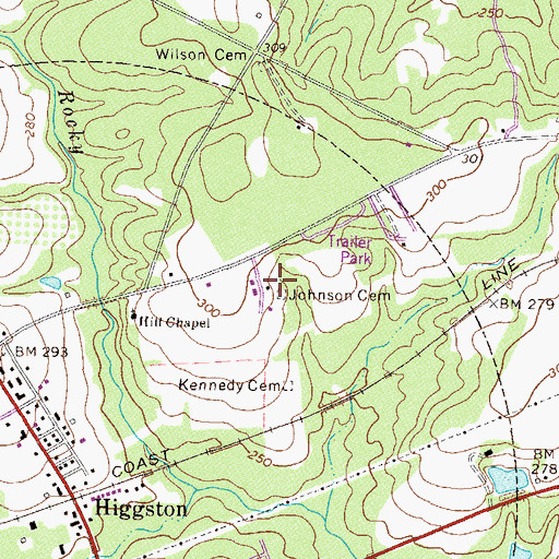 Topographic Map of Johnson Cemetery, GA
