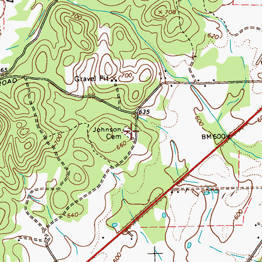 Topographic Map of Johnson Cemetery, GA