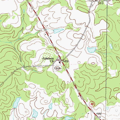 Topographic Map of Johnson Church, GA