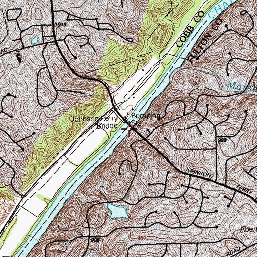 Topographic Map of Johnson Ferry Bridge, GA