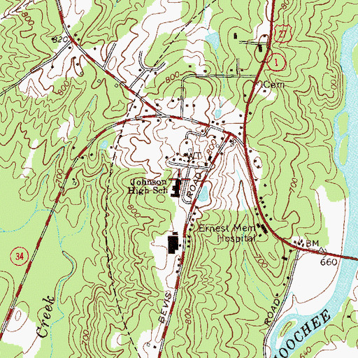 Topographic Map of Johnson High School, GA