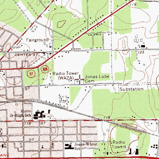 Topographic Map of Jonas Lobe Cemetery, GA