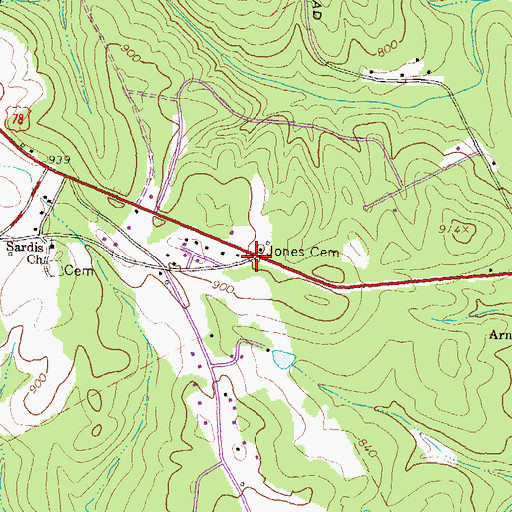 Topographic Map of Jones Cemetery, GA