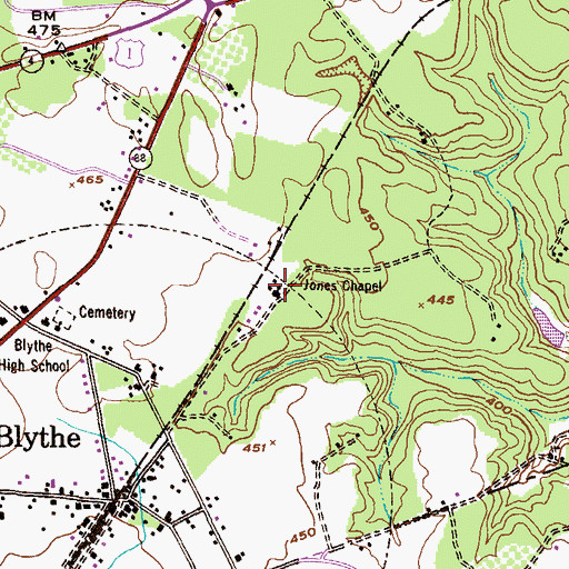Topographic Map of Jones Chapel, GA