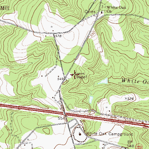 Topographic Map of Jones Chapel, GA
