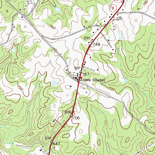 Topographic Map of Jones Chapel, GA