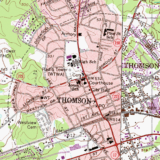 Topographic Map of Jones School, GA