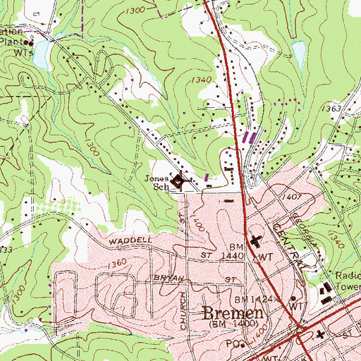 Topographic Map of Jones Elementary School, GA