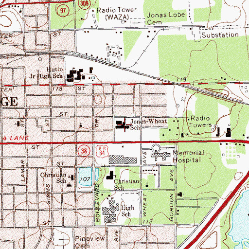 Topographic Map of Jones Wheat School, GA