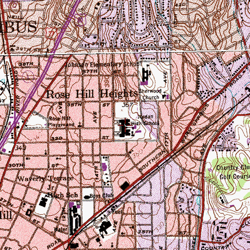 Topographic Map of Jordan High School, GA