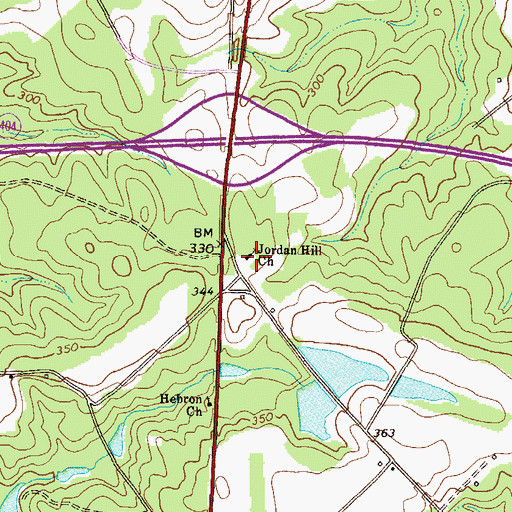 Topographic Map of Jordan Hill Church, GA