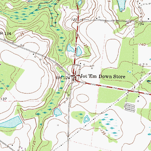Topographic Map of Jot'Em Down Store, GA