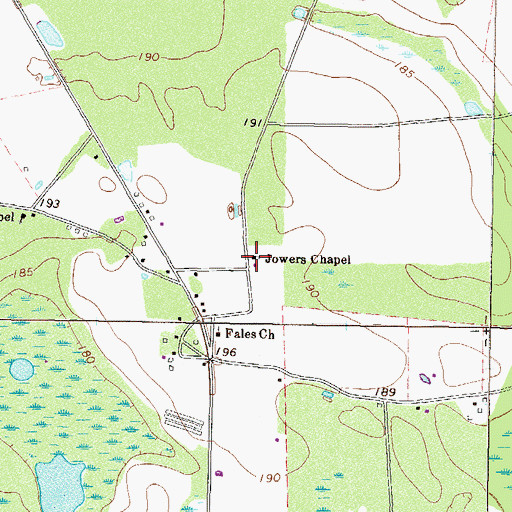 Topographic Map of Jowers Chapel, GA