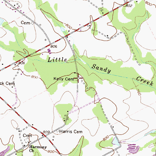 Topographic Map of Kelly Cemetery, GA
