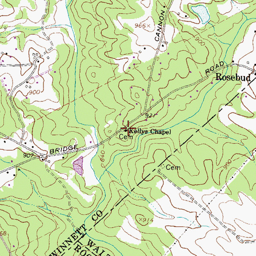 Topographic Map of Kellys Chapel, GA