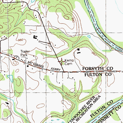 Topographic Map of Kemp Cemetery, GA