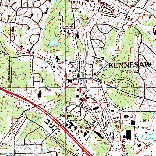 Topographic Map of Kennesaw, GA