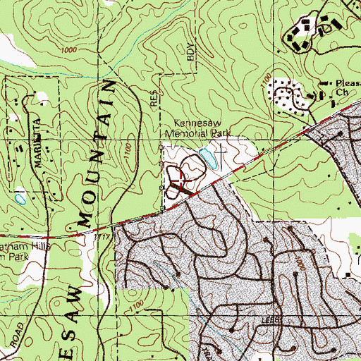 Topographic Map of Kennesaw Memorial Park, GA