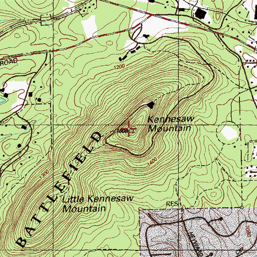 Topographic Map of Kennesaw Mountain, GA