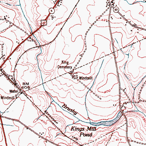 Topographic Map of King Cemetery, GA