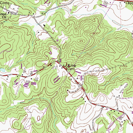 Topographic Map of King Cemetery, GA