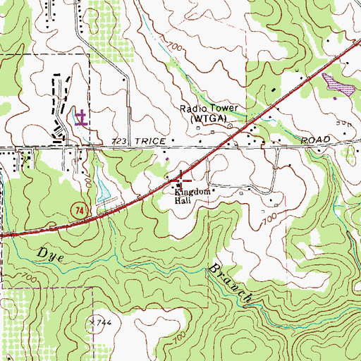 Topographic Map of Kingdom Hall, GA