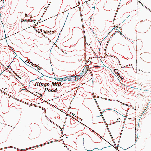 Topographic Map of Kings Mill Pond, GA