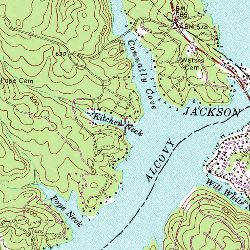 Topographic Map of Kitchen Neck, GA