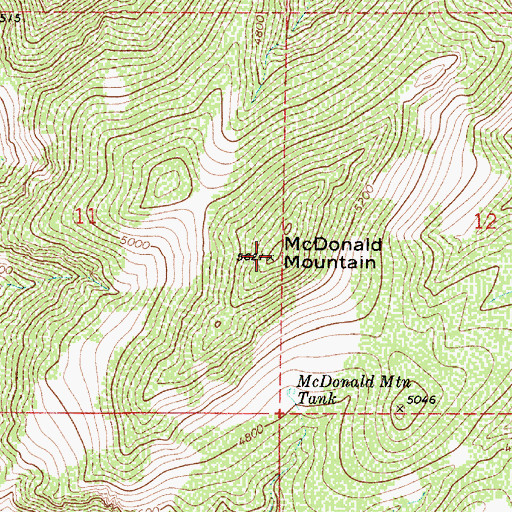 Topographic Map of McDonald Mountain, AZ