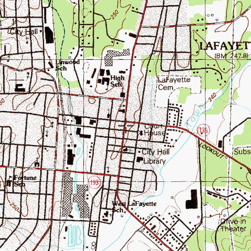 Topographic Map of LaFayette, GA