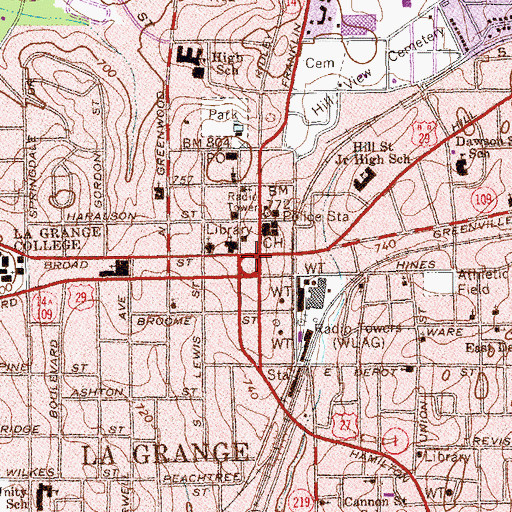 Topographic Map of La Grange, GA