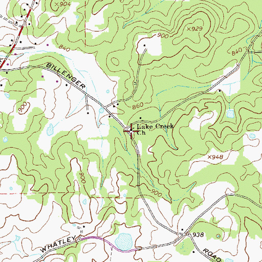 Topographic Map of Lake Creek Church, GA