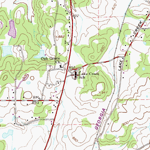 Topographic Map of Lake Creek School, GA