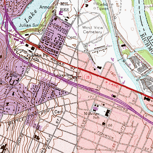 Topographic Map of Lakeview Church, GA